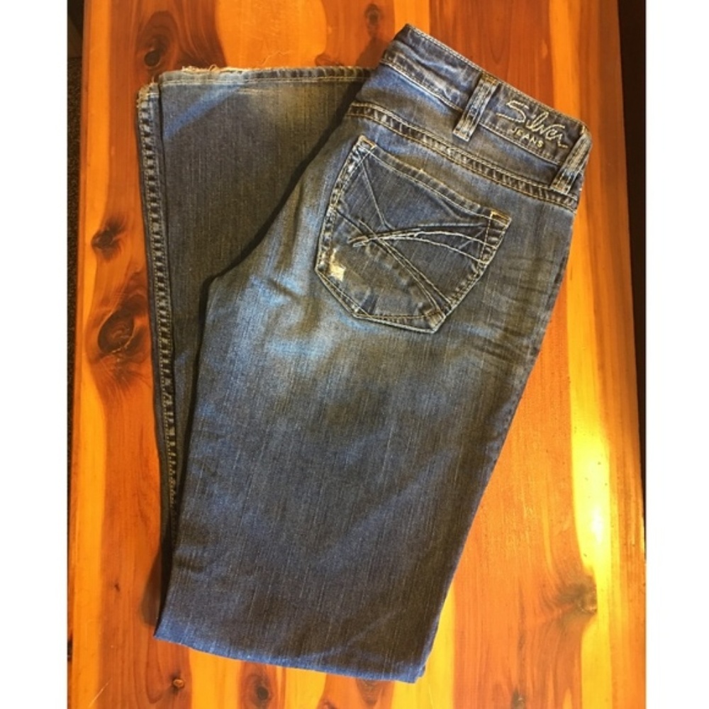 Silver Lola Style Distressed Flared Jeans W30/L33